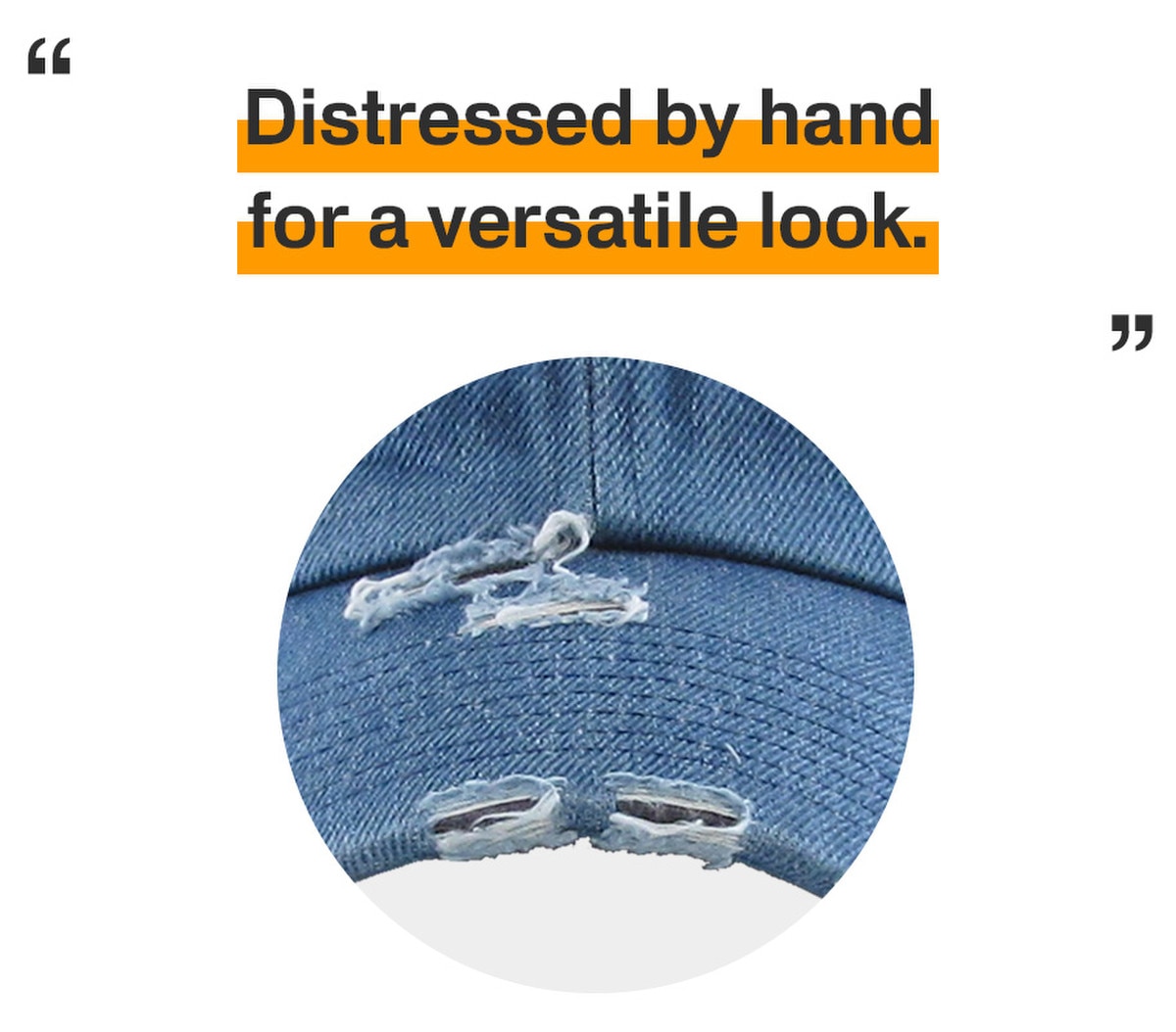 Medium Denim Distressed Vintage Baseball Cap Front View